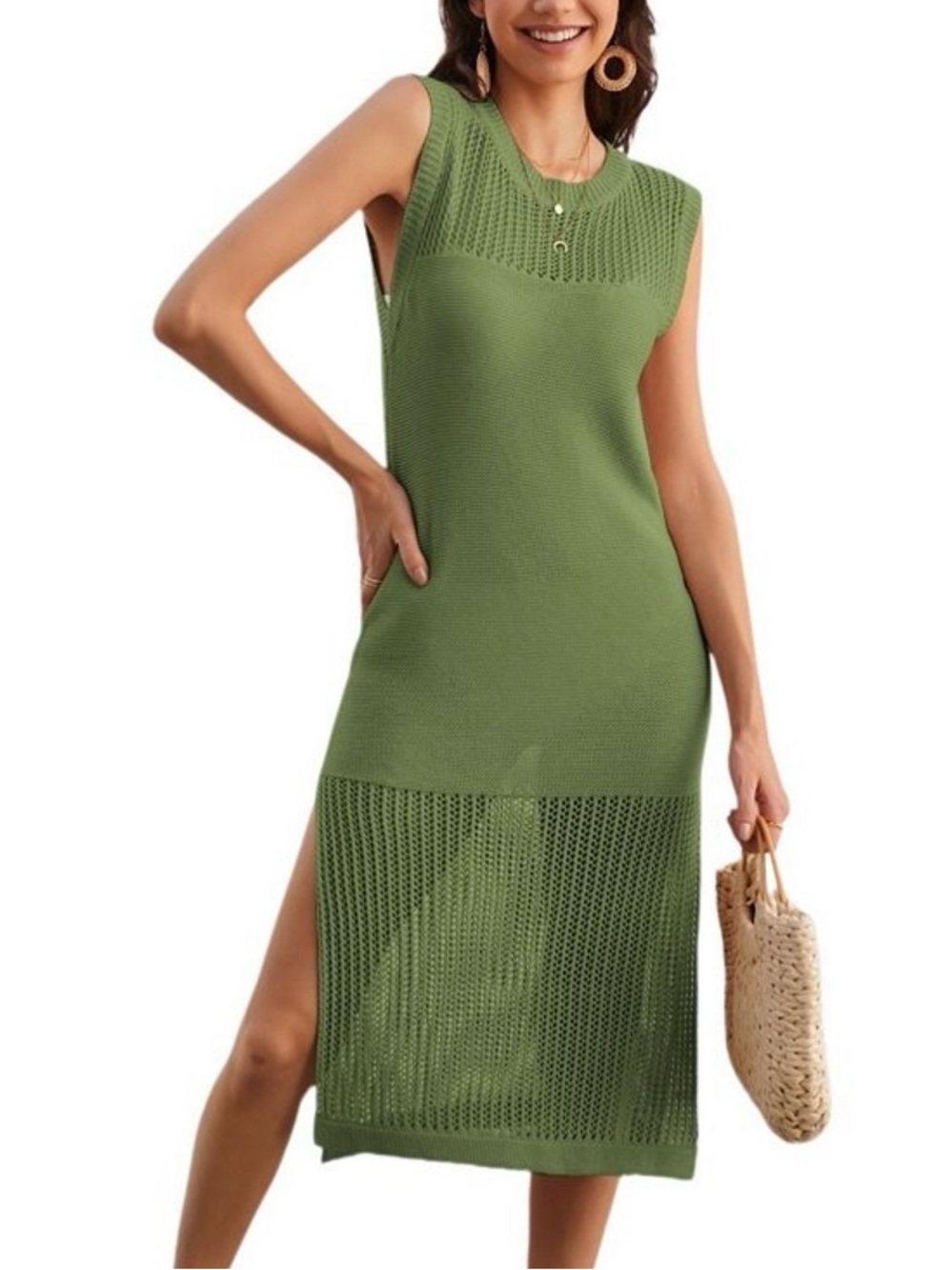 Olive Sleeveless Knit Maxi Dress